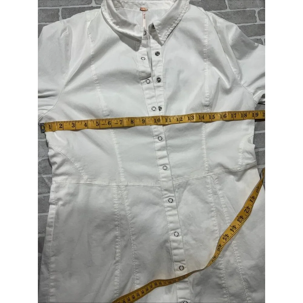 Free People Dress Womens Large White Thea Mini Snap Shirt Dress‎ Open Tunic - Picture 11 of 16